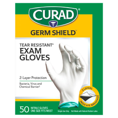 Curad Germ Shield Tear Resistant Exam Gloves, 50 count