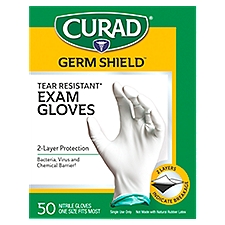 Curad Germ Shield Tear Resistant, Exam Gloves, 50 Each