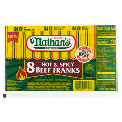 Nathan's Famous Hot & Spicy Beef Franks, 8 count, 12 oz