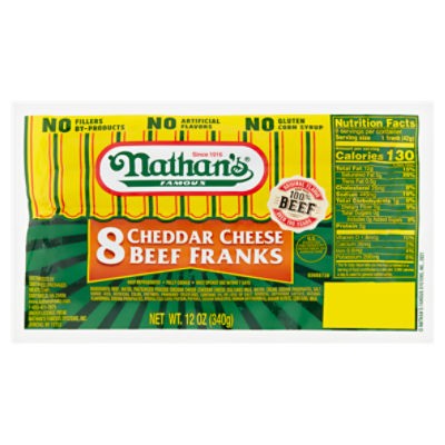 Nathan's Cheddar Cheese Beef Franks, 8 count, 12 oz, 12 Ounce