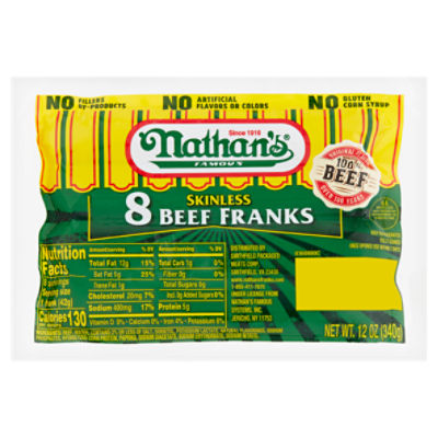 Nathan's Famous Skinless Beef Franks, 8 count, 12 oz, 14 Ounce