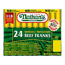 Nathan's Famous Skinless Bun Length, Beef Franks, 48 Ounce