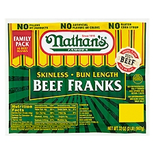 Nathan's Famous Skinless Bun Length, Beef Franks, 16 Each