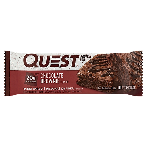 Quest Chocolate Brownie Flavor Protein Bar, 2.12 oz
4g Net Carbs*
*23g carbs - 17g fiber - 2g erythritol = 4g net carbs