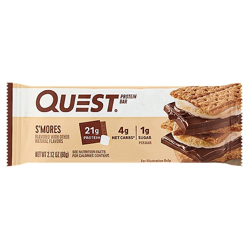 Quest S'mores Flavor Protein Bar, 2.12 oz
4g net carbs*
*22g carbs - 14g fiber - 4g erythritol = 4g net carbs

New look, same Quest