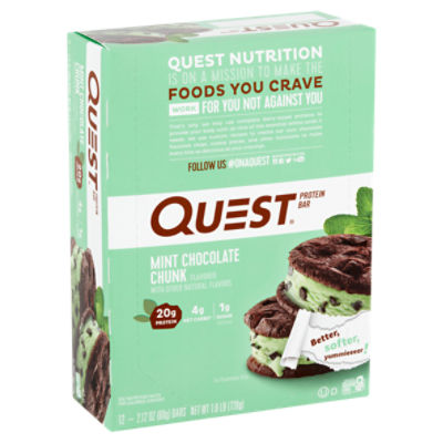 Quest Mint Chocolate Chunk Flavored Protein Bar, 2.12 oz, 12 count