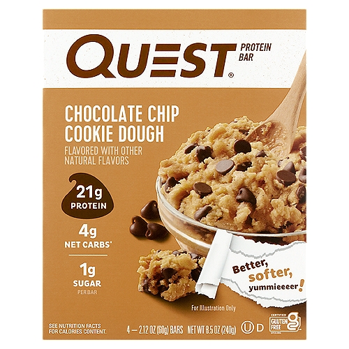 Quest Chocolate Chip Cookie Dough Protein Bar, 2.12 oz, 4 count