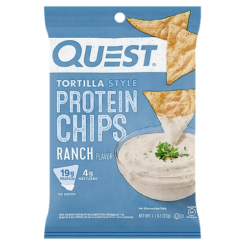 Quest Ranch Flavor Tortilla Style Protein Chips, 1.1 oz
4g Net Carbs*
*5g carbs - 1g fiber = 4g net carbs

Quest Nutrition is on a Mission to Make the Foods You Crave Work for You Not Against You
Want a rich, zesty tortilla chip you can enjoy anytime? Lucky you! We made Quest® Ranch Tortilla Style Protein Chips to feed your flavor cravings.