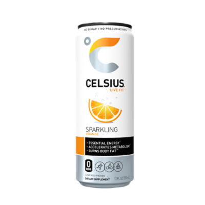 CELSIUS Sparkling Orange, Functional Essential Energy Drink 12 Fl Oz Single Can