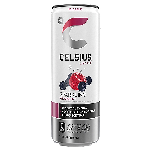 CELSIUS Sparkling Wild Berry, Functional Essential Energy Drink 12 Fl Oz Single Can