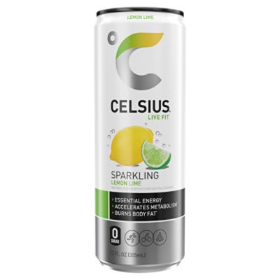 CELSIUS Sparkling Lemon Lime, Functional Essential Energy Drink 12 Fl Oz Single Can