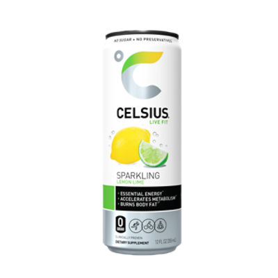 CELSIUS Sparkling Lemon Lime, Functional Essential Energy Drink 12 Fl