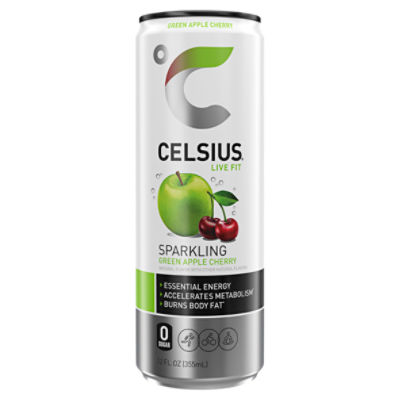 CELSIUS Sparkling Green Apple Cherry, Functional Essential Energy Drink 12 Fl Oz Single Can