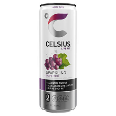 CELSIUS Sparkling Grape Rush, Functional Essential Energy Drink 12 Fl Oz Single Can, 12 Fluid ounce