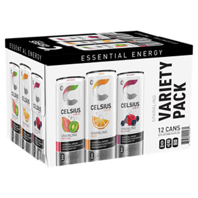 Celsius Live Fit Sparkling Essential Energy Drink Varity Pack, 12 fl oz, 12 count