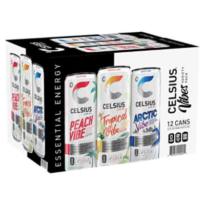 CELSIUS Sparkling Vibe Variety Pack, Functional Essential Energy Drink 12 Fl Oz (Pack of 12)