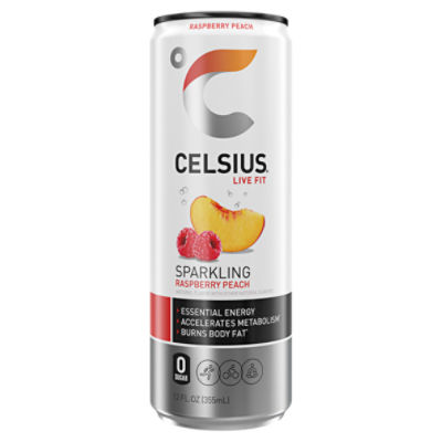 CELSIUS Sparkling Raspberry Peach, Functional Essential Energy Drink 12 Fl Oz Single Can