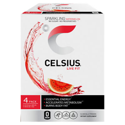 Celsius Energy Drink Sparkling Watermelon 12 Fl Oz, 4 Count, 48 Fluid ounce