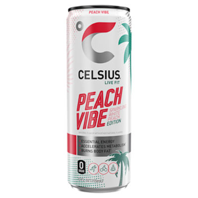 CELSIUS Sparkling Peach Vibe, Functional Essential Energy Drink 12 Fl Oz Single Can