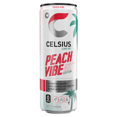 CELSIUS Sparkling Peach Vibe, Functional Essential Energy Drink 12 Fl