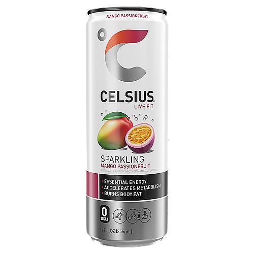 CELSIUS Sparkling Mango Passionfruit, Functional Essential Energy Drink 12 Fl Oz Single Can