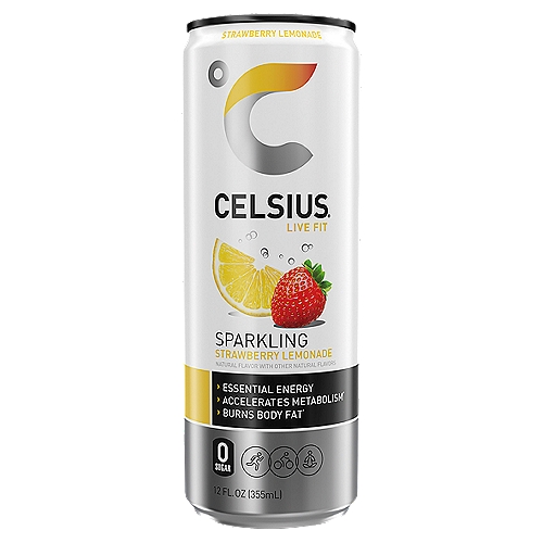 CELSIUS Sparkling Strawberry Lemonade, Functional Essential Energy Drink 12 Fl Oz Single Can