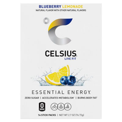 Celsius Live Fit Blueberry Lemonade On the Go Energy Powder, 14 count, 2.7 oz