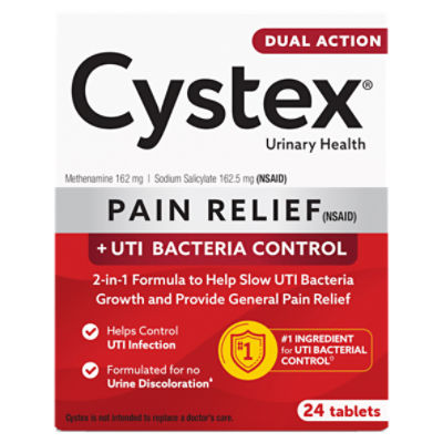 Cystex Dual Action Pain Relief + Uti Bacteria Control Tablets, 24 count