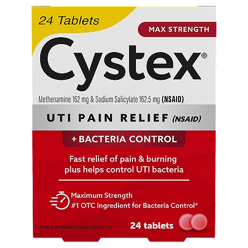 Cystex Max Strength Uti Pain Relief + Bacteria Control Tablets, 24 count