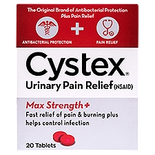Cystex Tablets, Max Strength+ Urinary Pain Relief (NSAID), 20 Each