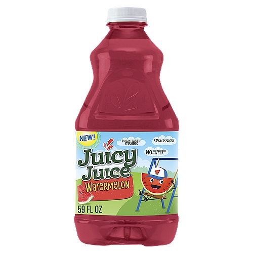 Juicy Juice Watermelon Juice, 59 fl oz
Flavored Juice Beverage Blend from Concentrate with Other Natural Flavors

35% Less Sugar vs. the Leading Juice*
*Contains 18 grams compared to the leading juice at 28 grams of sugar.

Our delicious sweetness comes straight from the fruit, that's it!