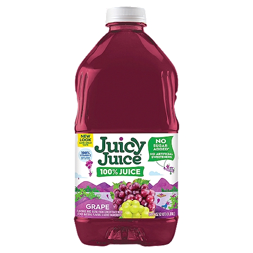 Juicy Juice Grape 100% Juice, 64 fl oz
Enjoy the taste of 100% fruit juice with Juicy Juice Grape Juice. The sweetness in this no sugar added juice comes straight from fruit for a delicious grape flavor kids love. With no added sugar, no high fructose corn syrup and no artificial sweeteners, this 100% juice blend is an excellent choice for the whole family. Juicy Juice makes parents and kids happy by providing one cup of fruit and 100% of the daily value of Vitamin C per 8 fl oz serving. This half gallon of Juicy Juice Grape Juice contains eight servings and should be kept in the refrigerator after opening. Try grape juice in a juice box, perfect for on the go kids drinks and lunchboxes. Juicy Juice is also delicious when enjoyed simply in a kids juice drink glass. With a variety of kids juices, Juicy Juice is the choice that parents can feel good about! Juicy Juice is goodness made juicy.