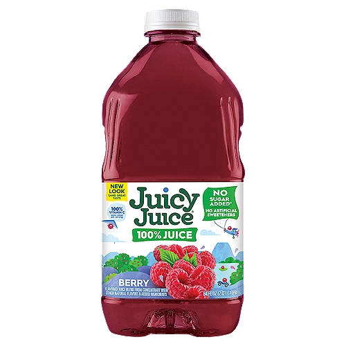 Juicy Juice Berry 100% Juice, 64 fl oz
Enjoy the taste of 100% fruit juice with Juicy Juice Berry Juice. The sweetness in this no sugar added juice comes straight from fruit for a delicious berry flavor kids love. With no added sugar, no high fructose corn syrup and no artificial sweeteners, this 100% juice blend is an excellent choice for the whole family. Juicy Juice makes parents and kids happy by providing one cup of fruit and 100% of the daily value of Vitamin C per 8 fl oz serving. This half gallon of Juicy Juice Berry Juice contains eight servings and should be kept in the refrigerator after opening. Try berry juice in a juice box, perfect for on the go kids drinks and lunchboxes. Juicy Juice is also delicious when enjoyed simply in a kids juice drink glass. With a variety of kids juices, Juicy Juice is the choice that parents can feel good about! Juicy Juice is goodness made juicy.