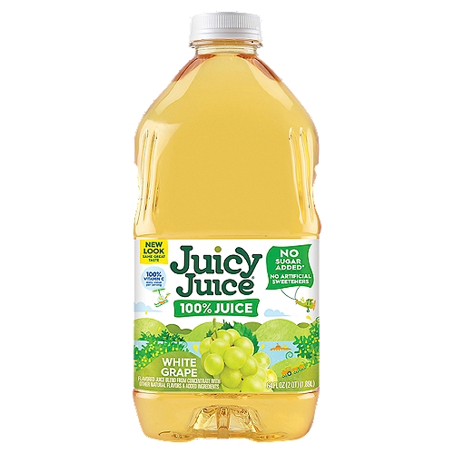 Juicy Juice White Grape 100% Juice, 64 fl oz
Enjoy the taste of 100% fruit juice with Juicy Juice White Grape Juice. The sweetness in this no sugar added juice comes straight from fruit for a delicious grape flavor kids love. With no added sugar, no high fructose corn syrup and no artificial sweeteners, this 100% juice blend is an excellent choice for the whole family. Juicy Juice makes parents and kids happy by providing one cup of fruit and 100% of the daily value of Vitamin C per 8 fl oz serving. This half gallon bottle of Juicy Juice White Grape Juice contains eight servings and should be kept in the refrigerator after opening. Try other Juicy Juice kids juice flavors in juice boxes or recloseable bottles, perfect for on the go kids drinks and lunchboxes. Juicy Juice is also delicious when enjoyed simply in a glass. With a variety of kids juices, Juicy Juice is the choice that parents can feel good about! Juicy Juice is goodness made juicy.