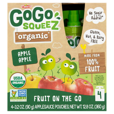 Materne GoGo Squeez Organic Apple Apple Fruit on the Go, 3.2 oz, 4 count