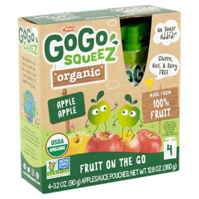 Materne GoGo Squeez Organic Apple Apple Fruit on the Go, 3.2 oz, 4 count