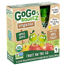 GoGo Squeez Organic Applesauce, Apple Apple, 4 Pack, 12.8 Ounce