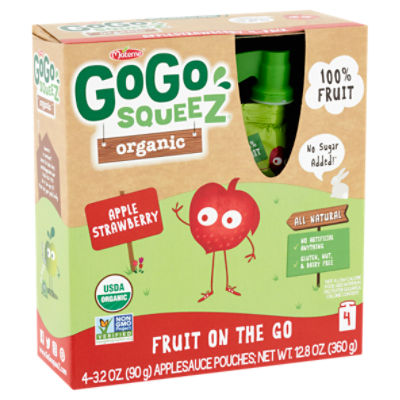 Materne GoGo Squeez Organic Apple Strawberry Fruit on the Go, 3.2 oz, 4 count