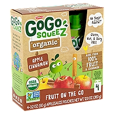GoGo Squeez Organic Applesauce, Apple Cinnamon, 4 Pack, 12.8 Ounce