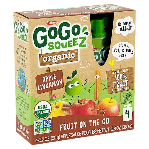 Materne GoGo Squeez Organic Apple Cinnamon Fruit on the Go, 3.2 oz, 4 count
No sugar added!*
*Not a low calorie food. See nutrition facts for sugars & calorie content.