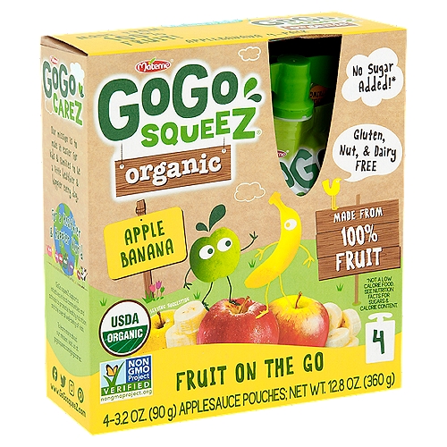 Materne GoGo Squeez Organic Apple Banana Fruit on the Go, 3.2 oz, 4 count
No sugar added!*
*Not a Low Calorie Food. See Nutrition Facts for Sugars & Calorie Content.