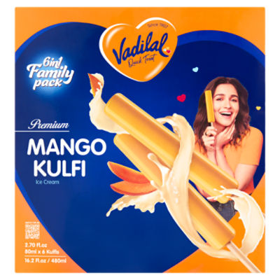 Vadilal 6in1 Premium Mango Kulfi Ice Cream Family Pack, 2.70 fl oz, 6 count