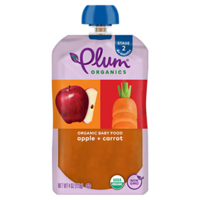 Plum Organics Apple + Carrot Organic Baby Food, Stage 2, 6+ Months, 4 oz