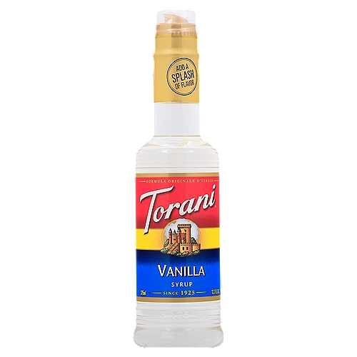 Torani Vanilla Syrup, 12.7 fl oz
Clean, crisp vanilla flavor. Add to hot milk, lattes, hot chocolate, shakes and more.

Flavored Brewed Coffee
1 Cup Coffee
Splash of Torani
Milk or Cream, to taste