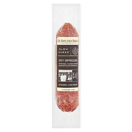 Di Bruno Bros. Slow Cured Spicy Soppressata, 8 oz
Traditional, Coarsely Ground Salami with a Red Pepper Kick