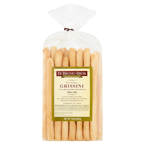 Di Bruno Bros Artisanal Olive Oil Grissini, 8.8 oz
A staple on tables across Italy!
These light, airy breadsticks are oven-baked and brushed with Italian olive oil.