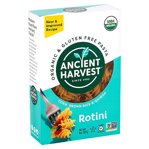 Ancient Harvest Rotini Organic & Gluten Free Pasta, 8 oz
Organic Corn, Brown Rice & Quinoa Rotini
This pasta made from organic corn, brown rice, and quinoa is 100% compromise free. We turned, spiraled, and spaghetti'd our way to a gluten-free pasta with great taste and texture without a forkful of sacrifice.