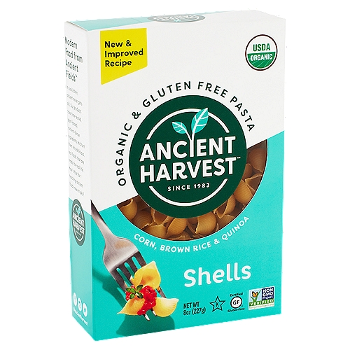 Ancient Harvest Shells Organic & Gluten Free Pasta, 8 oz
This pasta made from organic corn, brown rice, and quinoa is 100% compromise free. We turned, spiraled, and spaghetti'd our way to a gluten-free pasta with great taste and texture without a forkful of sacrifice.