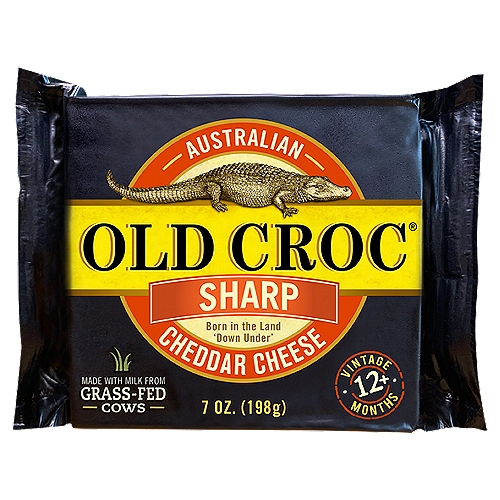 Old Croc All Natural Sharp Cheddar Cheese, 7oz
Australian Cheese with a Delightfully Bold Bite

Made with milk from grass-fed cows
No significant difference has been shown between milk derived from rBST treated and non-rBST treated cows.