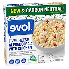 Evol Five Cheese Alfredo Mac With Chicken, Frozen Meal, 8.5 oz.